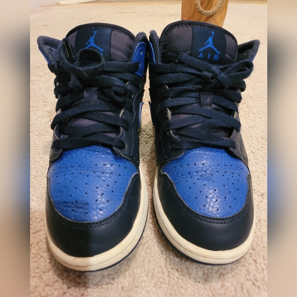 Nike Air Jordan 1 Mid BG 554725-412 Black Blue Shoe Boys Size 4Y or Womens 5.5